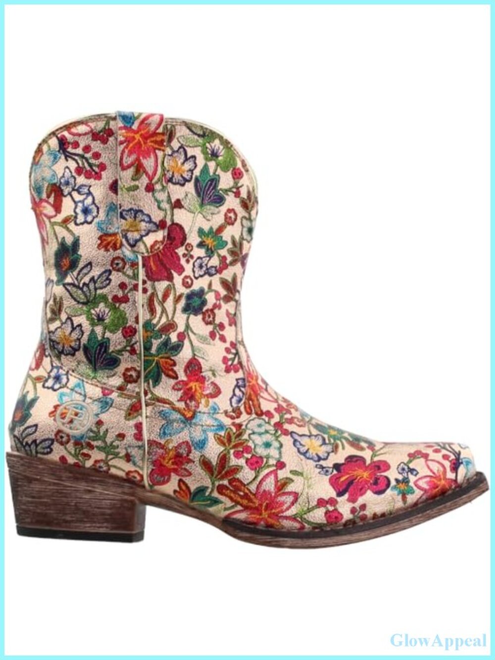 Roper Ingrid Floral Metallic Snip Toe Pull-On Western Cowgirl Bootie